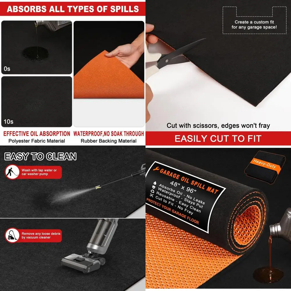 

Впитывающий коврик для пола в гараже, защита от масляных разливов, водонепроницаемый, многоразовый, 48x96, черный/оранжевый