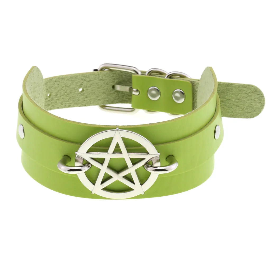 Gothic Choker Necklaces Women Girls Rivet Leather Necklace Rock Kpop Punk Neck Collars Green Choker Necklace Cool Collar