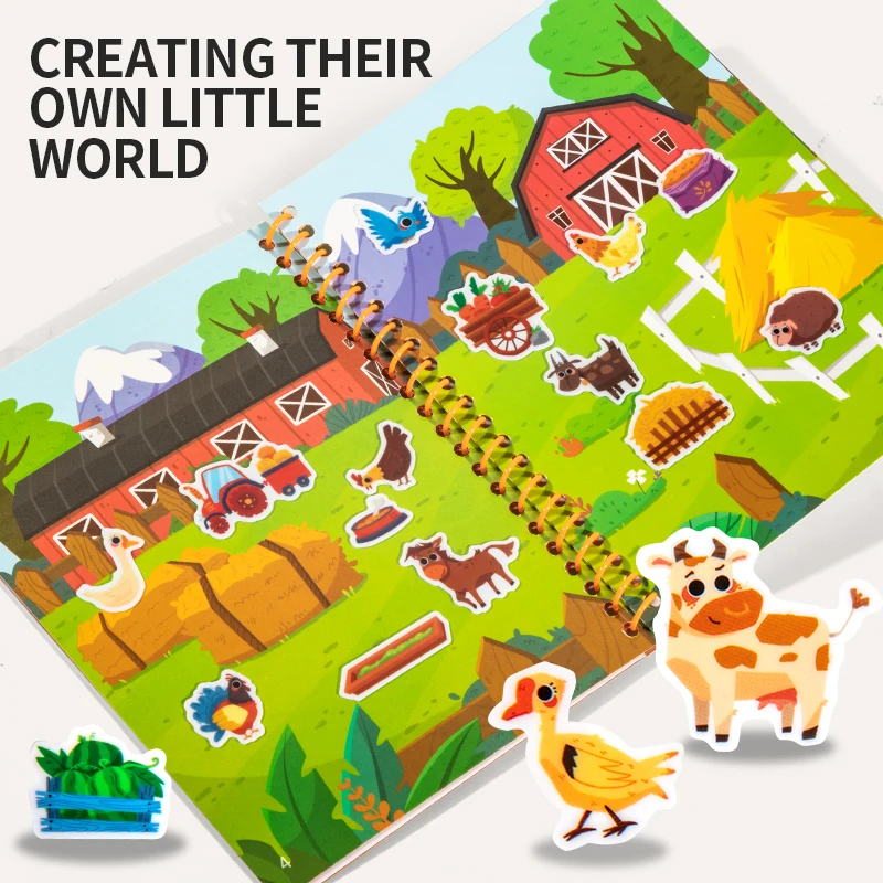 Libro di Adesivi Riutilizzabili per Bambini, Creativo con Temi Multipli, Adesivi Cartoon Portatili, Giocattolo Educativo Montessori Fai-da-Te