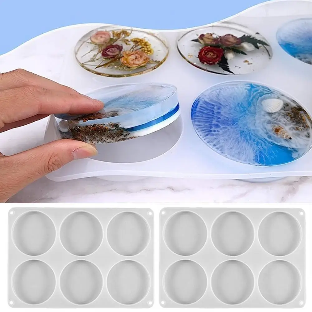 Keepsake Encapsulation Mold Round Silicone Coaster Resin Molds for Diy Craft 6 Cavity Epoxy Mold Set for Cups Mats for Resin