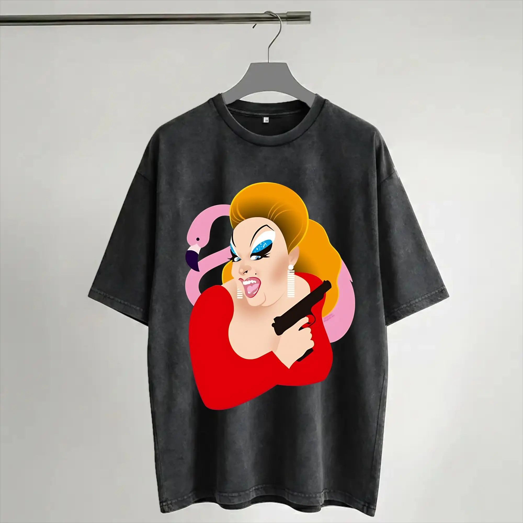 Pink Flamingos John Waters Divine  T Shirts Hip Hop Washed Short Sleeve Oversize T-Shirt  Vintage Men Women Streetwear