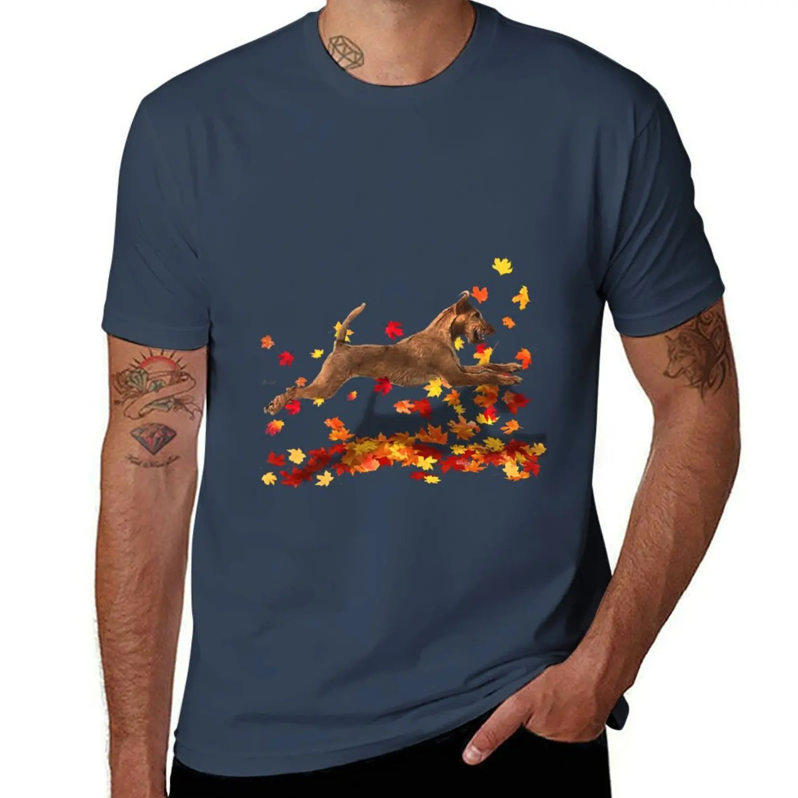 

Irish Terrier in the Leaves T-Shirt t shirts for man graphic vintage t shirts cotton 100% t shirts for man cotton soft T-Shirt