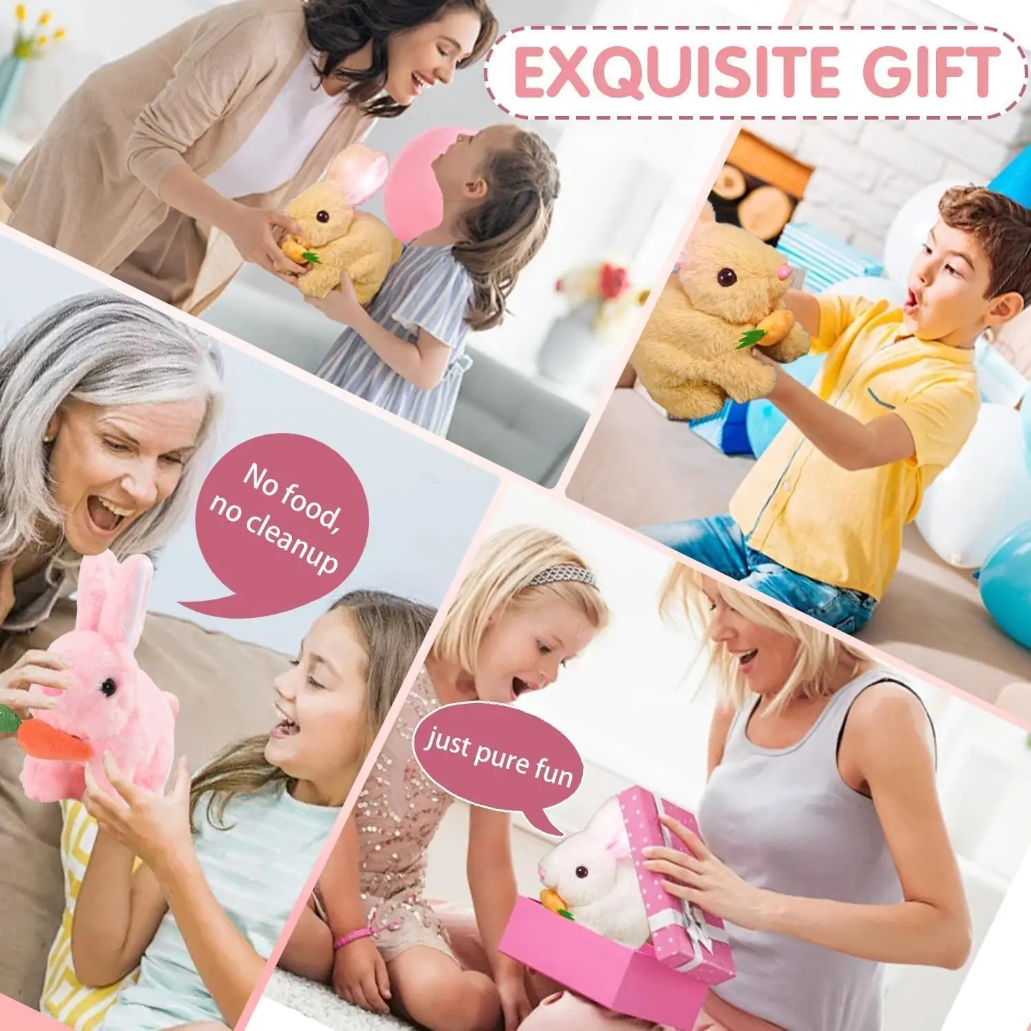 2025 nouveau Realisti mignon poupée cadeaux d'anniversaire lapin électrique interactif jouets en peluche lapin avec carotte marche Wiggle oreilles Wag Tail