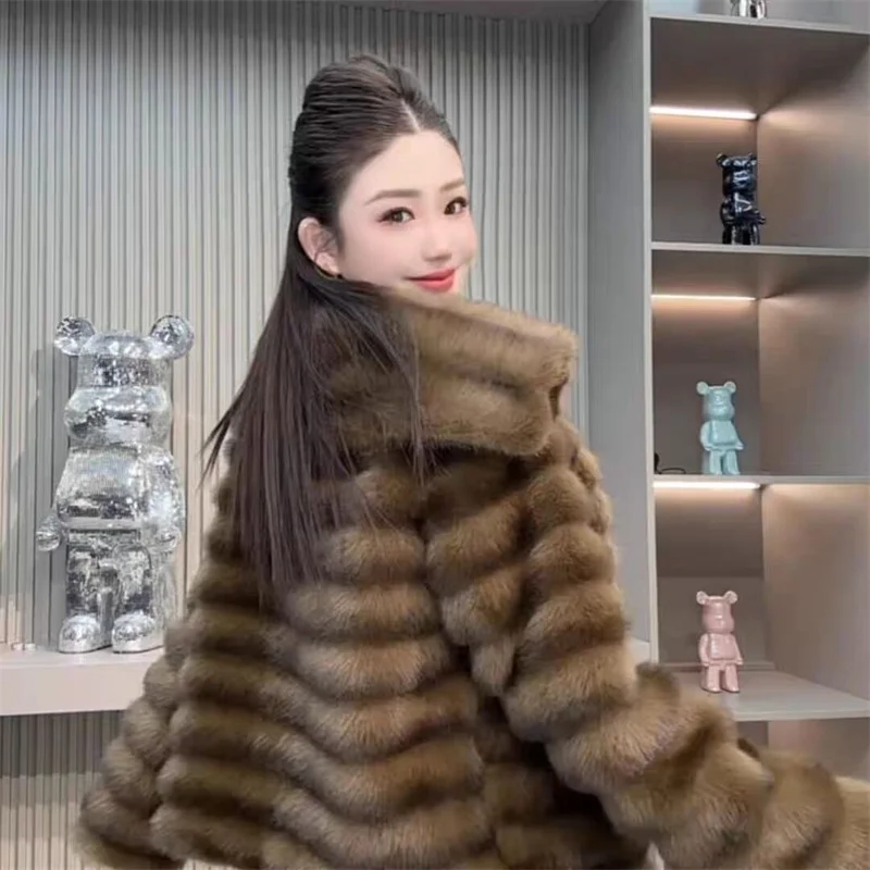 Women's Fur Coat Winter 2026 New Western Style Imitate Mink Fur Coat Flip Collar Environmentally Friendly Warm Fur Fluffy Coat