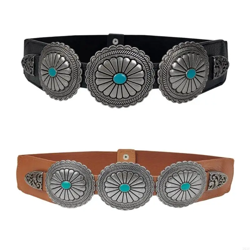 DXAE Oval Disc Cincher Ethnic Turquoise Belt All Matching Waistband Bohemian PU Belt