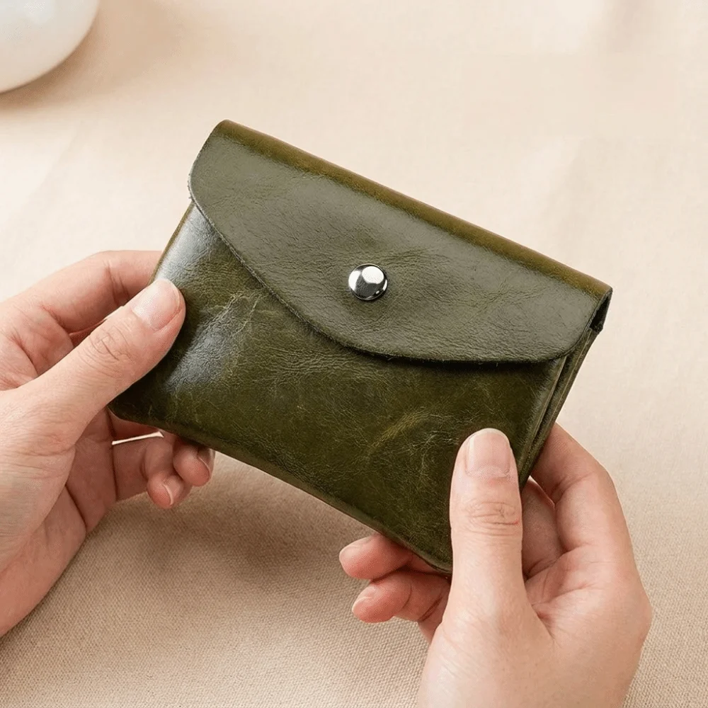 Fashion Double Layer Leather Small Coin Pouch Zipper Soft Short Wallet Hasp Multi-function Mini Purse Bag Female/Men