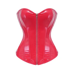 Red PVC Leather Overbust Gothic Zipper Corset Bustier Top Women Steampunk Clothing Sexy Corselet Feminino Vintage Korsett Damen