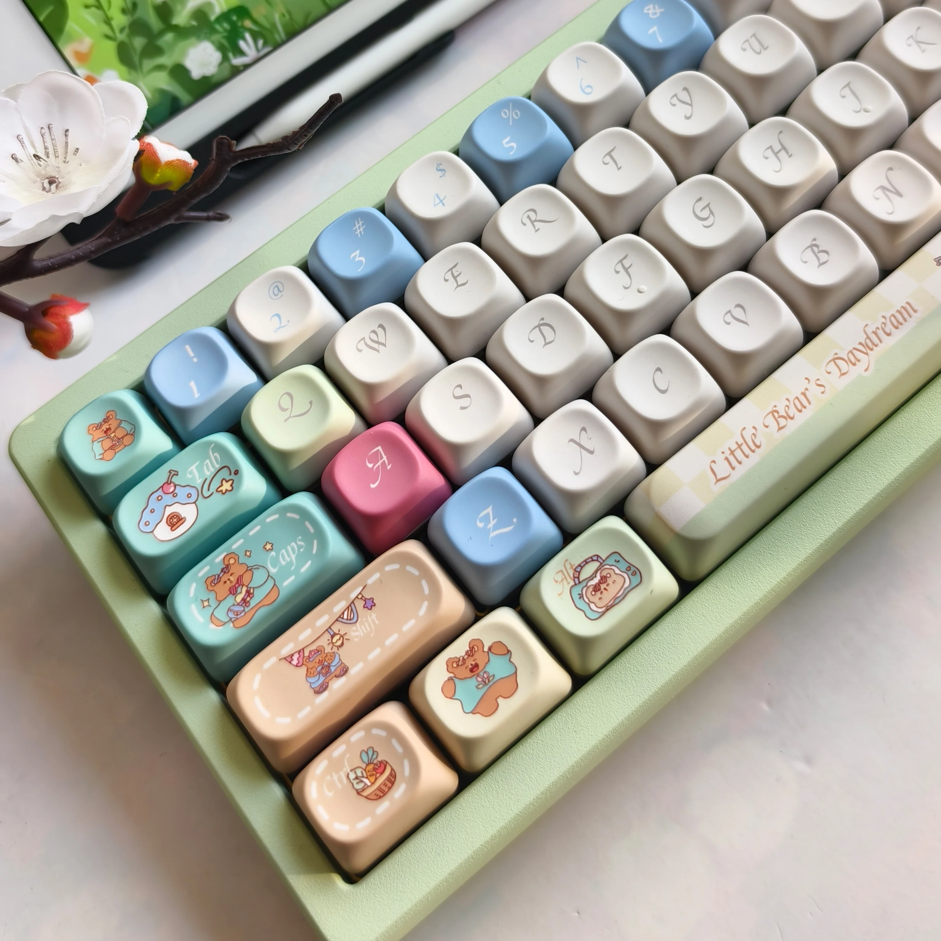 Little Bear Daydream Theme Keycap Set MOA Round Cute Keycaps PBT Cherry Profile MX Switch Mechanical Keyboard Custom Key Caps