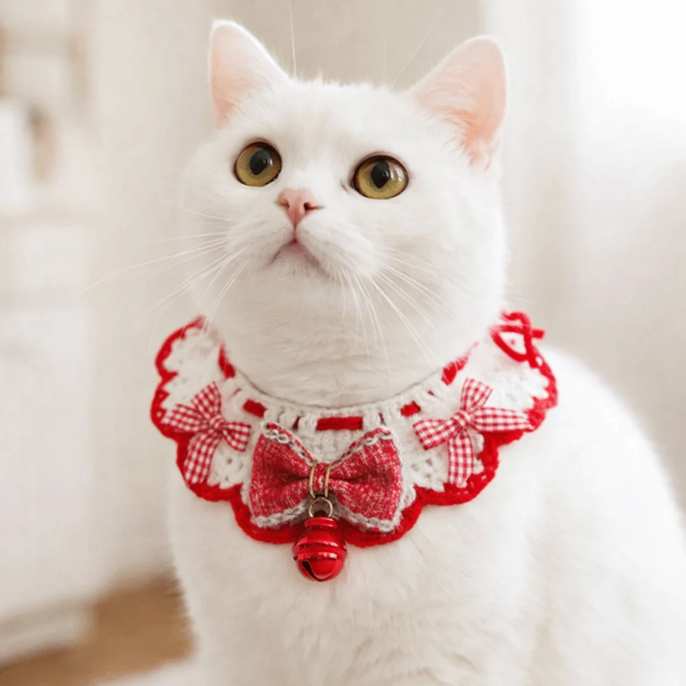 

National Style Cartoon Chinese Style Pet Scarf Handmade Red Puppy Collar Decorative Collar Funny Cat Knitted Scarf Winter
