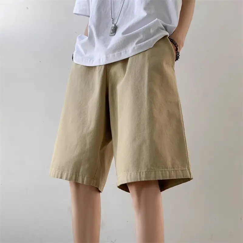 GELITAYIN Shorts For Men Khaki Loose Solid Color Bermuda Man Short Pants Drawstring In Bulk Thin Casual Designer Streetwear Hot