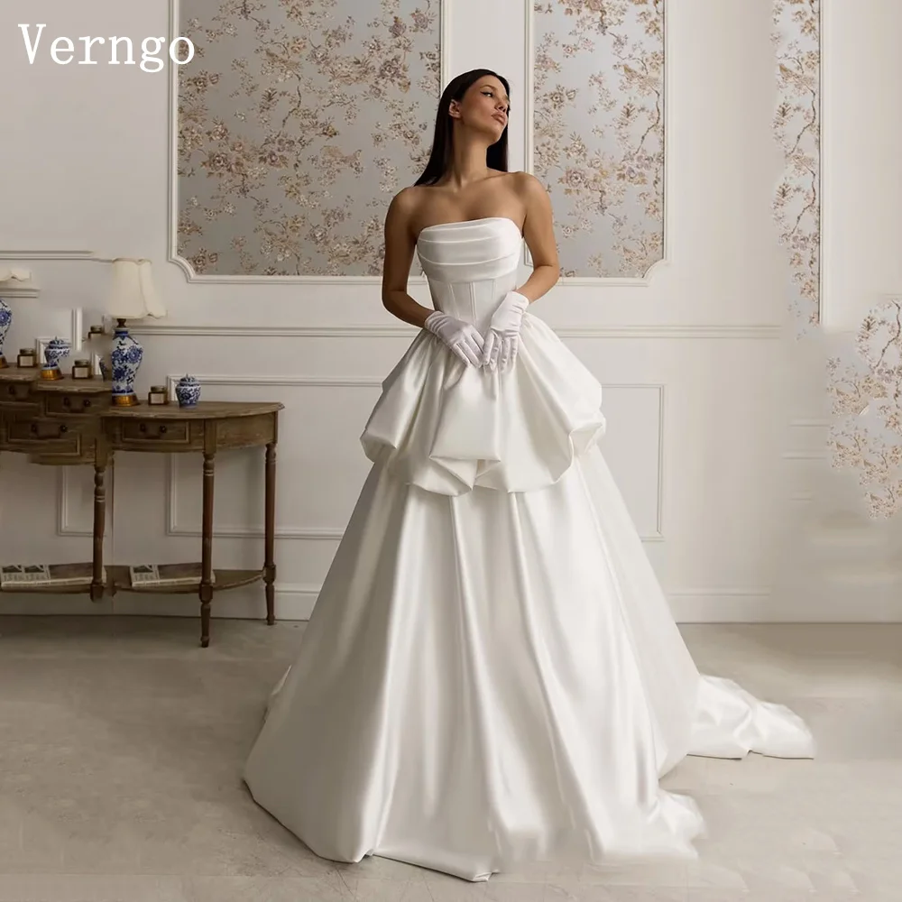 

Verngo, простое атласное свадебное платье без бретелек, трапециевидное свадебное платье со шлейфом, женское стильное платье для выпускного вечера, индивидуальное платье