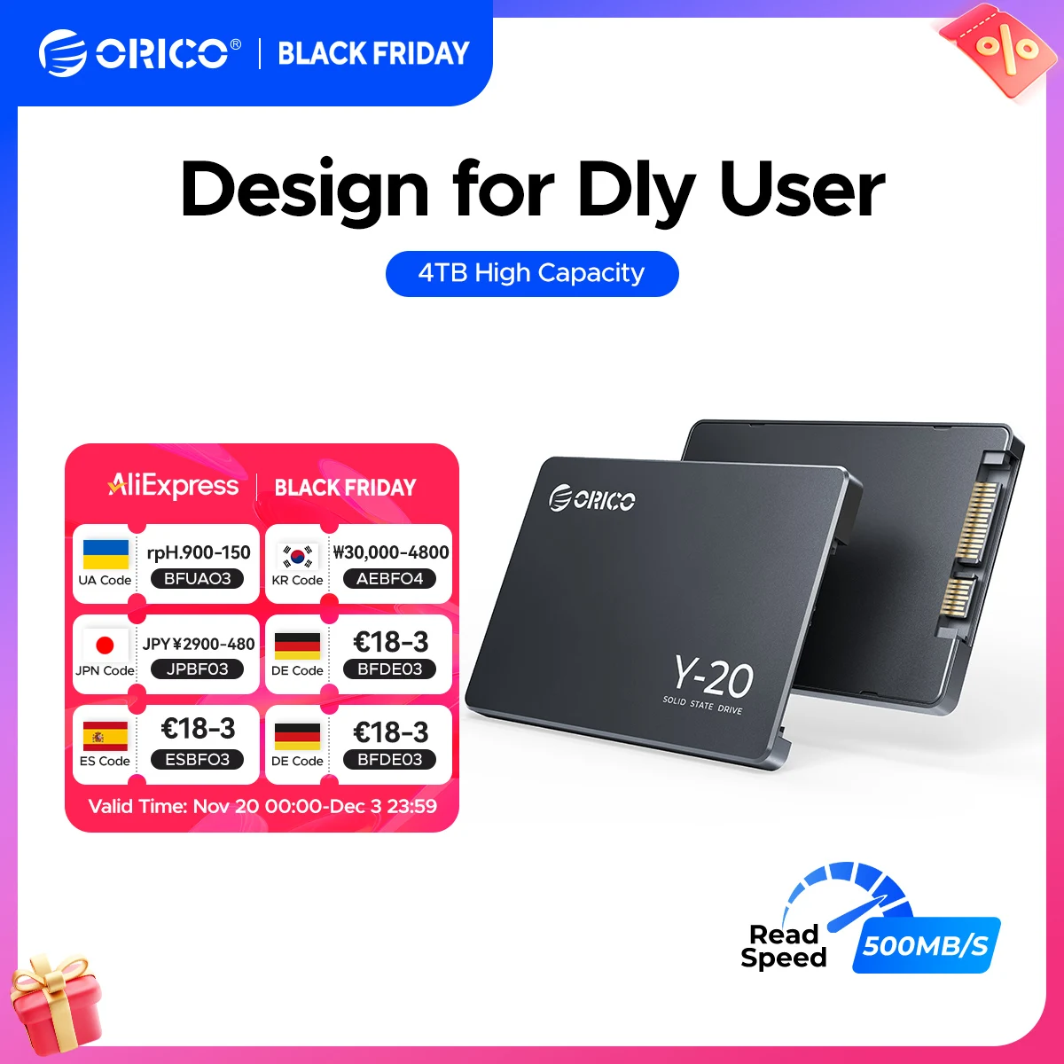 ORICO SATA III SSD Unità a stato solido interna da 2,5" 3D NAND 512 GB 1 TB 2 TB 4 TB Fino a 550 MB/s per PC desktop portatili di aggiornamento Y20