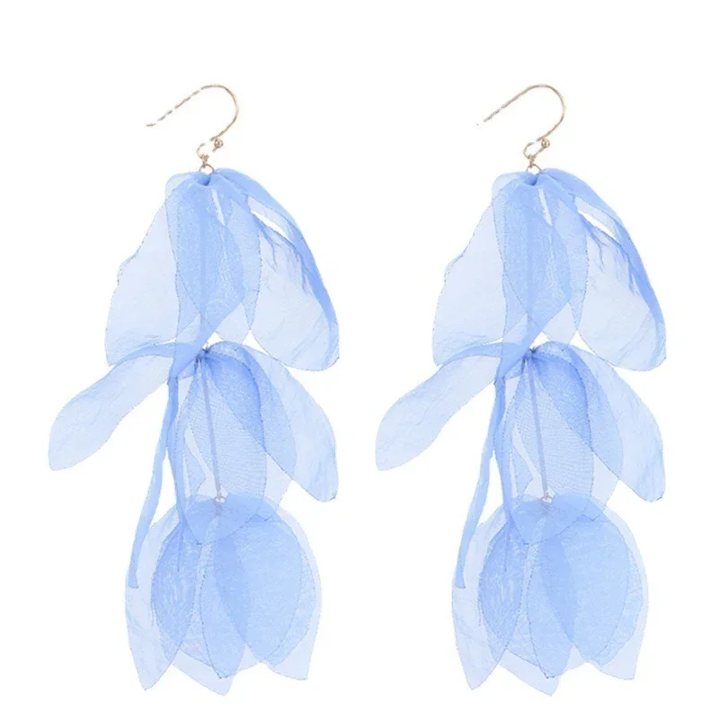 Bohemian Layered Petal Earings Elegant Lace Fabric Flower Handmade Jewelry Women Girls Bride Wedding Dangle Earrings Wholesale