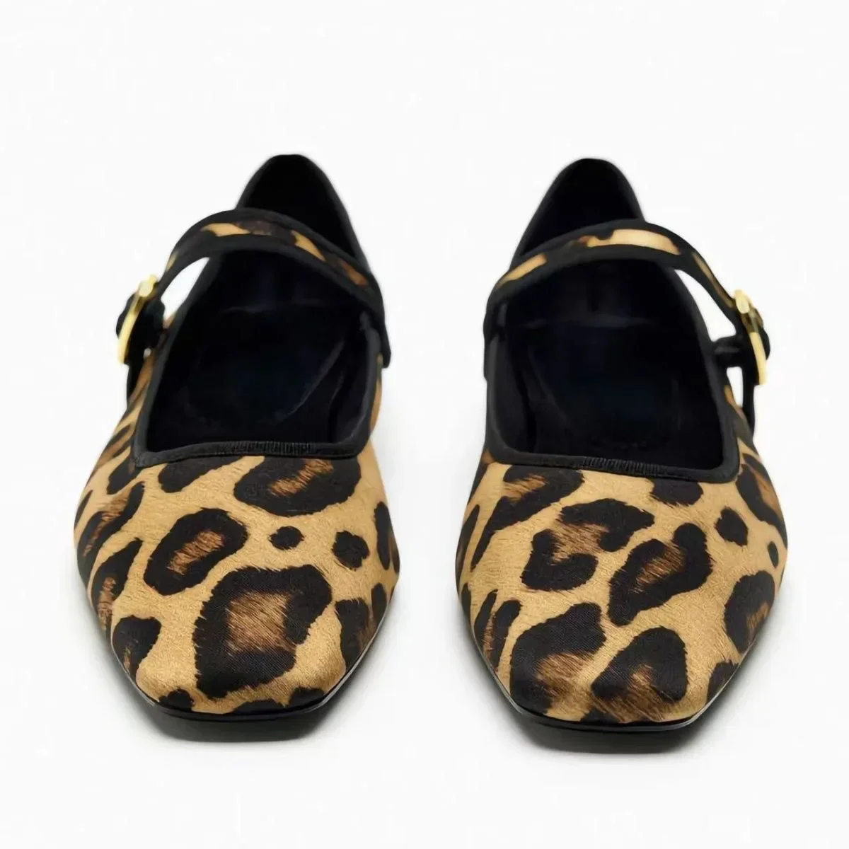 DMZA 2024 Women Leopard  Shoes Autumn One Line Strap Super Move Leopard Pattern Square Head Flat Shoes Shallow Shoes