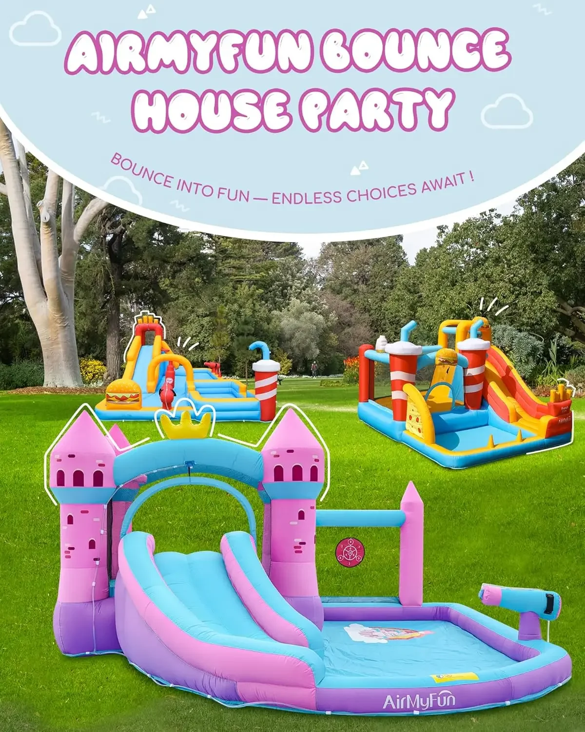 Pink Inflatable Waterslide, Water Bounce House for Big Kids 3-12 in The Backyard- Water Bouncy House for Wet and Dry, S