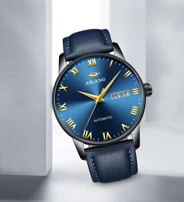Casual and professional round dial men's watch, mechanical watch; Versatile watch, ideal as a birthday gift with box.