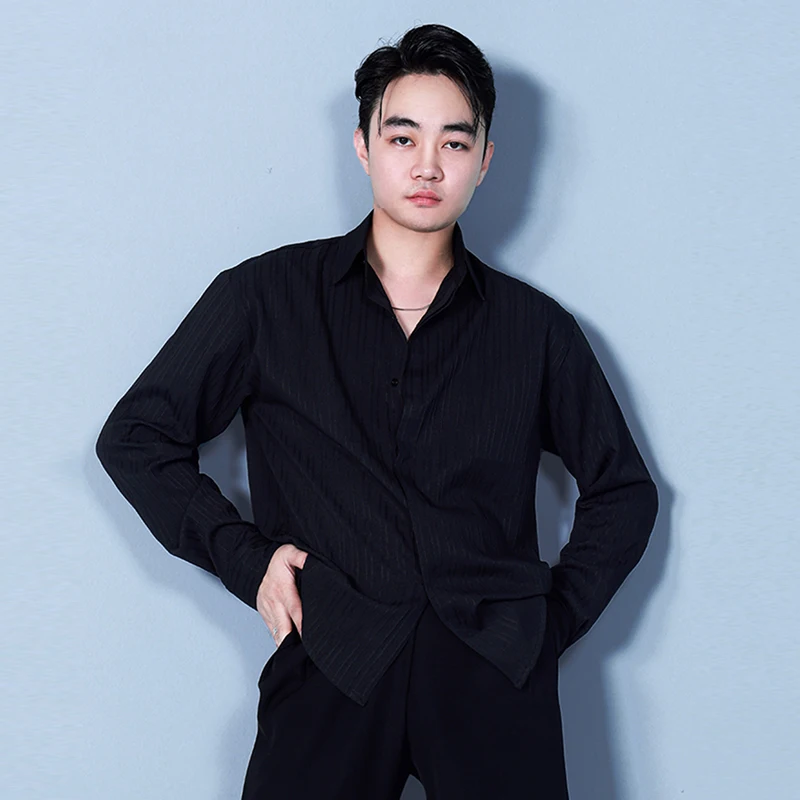 

Мужская рубашка для соревнований по латинским танцам, мужская тренировочная одежда для бальных танцев, костюм для танцев, вальс, танго, сценическая одежда VBH1094