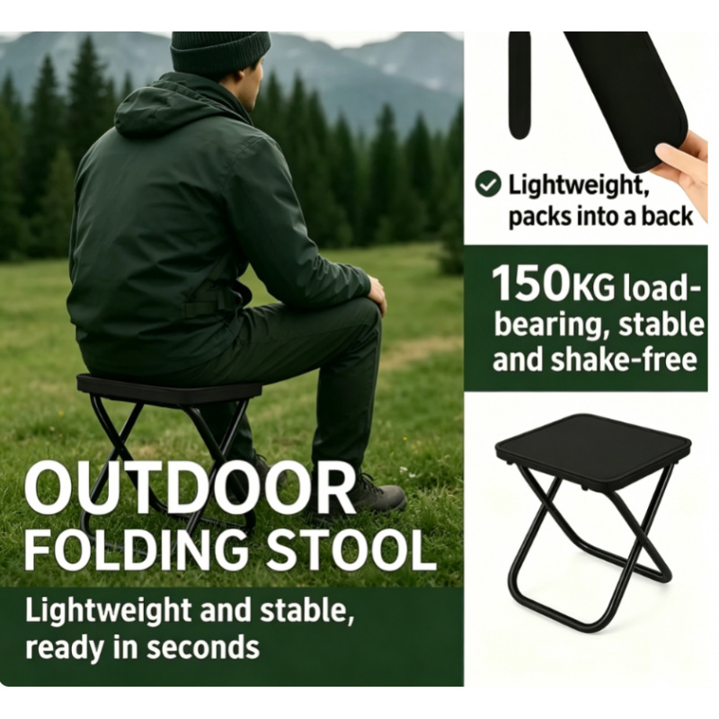  Lightweight Compact Folding Stool with Sturdy Iron Frame for Camping, Fishing & Picnic Outdoor Use 