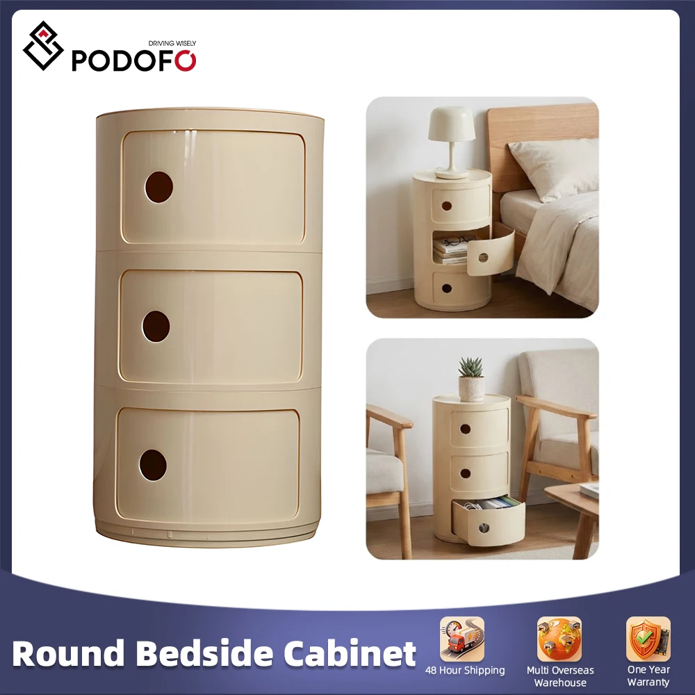 Podofo Gabinete redondo de 2/3 niveles para mesita de noche, gabinete de almacenamiento para sala de estar, organizador doméstico tipo cajón para dormitorio, sala de estar y cocina, muebles modernos