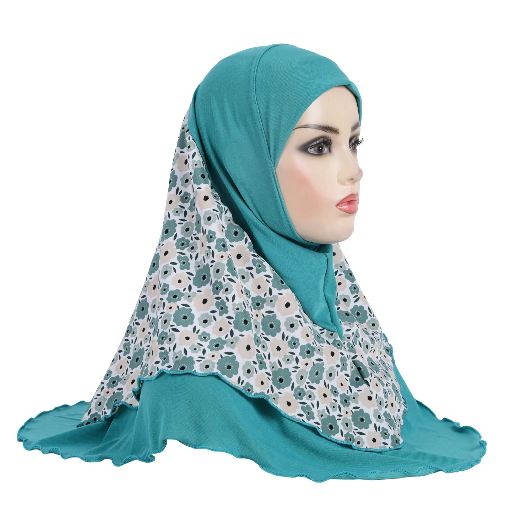 H326 Teenage girls medium size 65*60cm pray hijab with chiffon prints muslim scarf islamic headscarf hat amira pull on headwrap