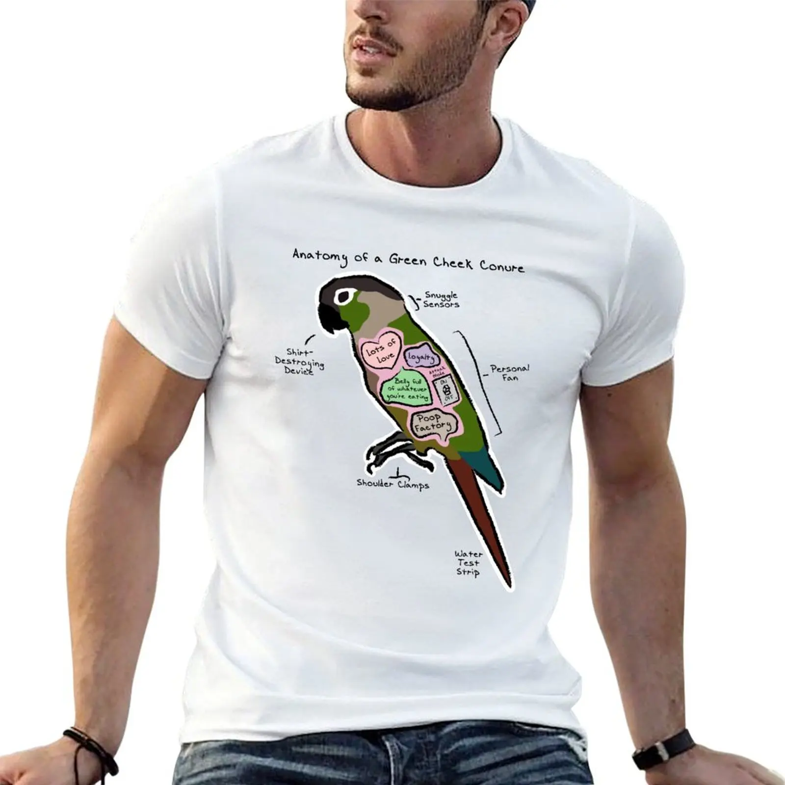 Anatomy of a Green Cheek Conure T-Shirt Lightweight Casual Summer T-Shirt