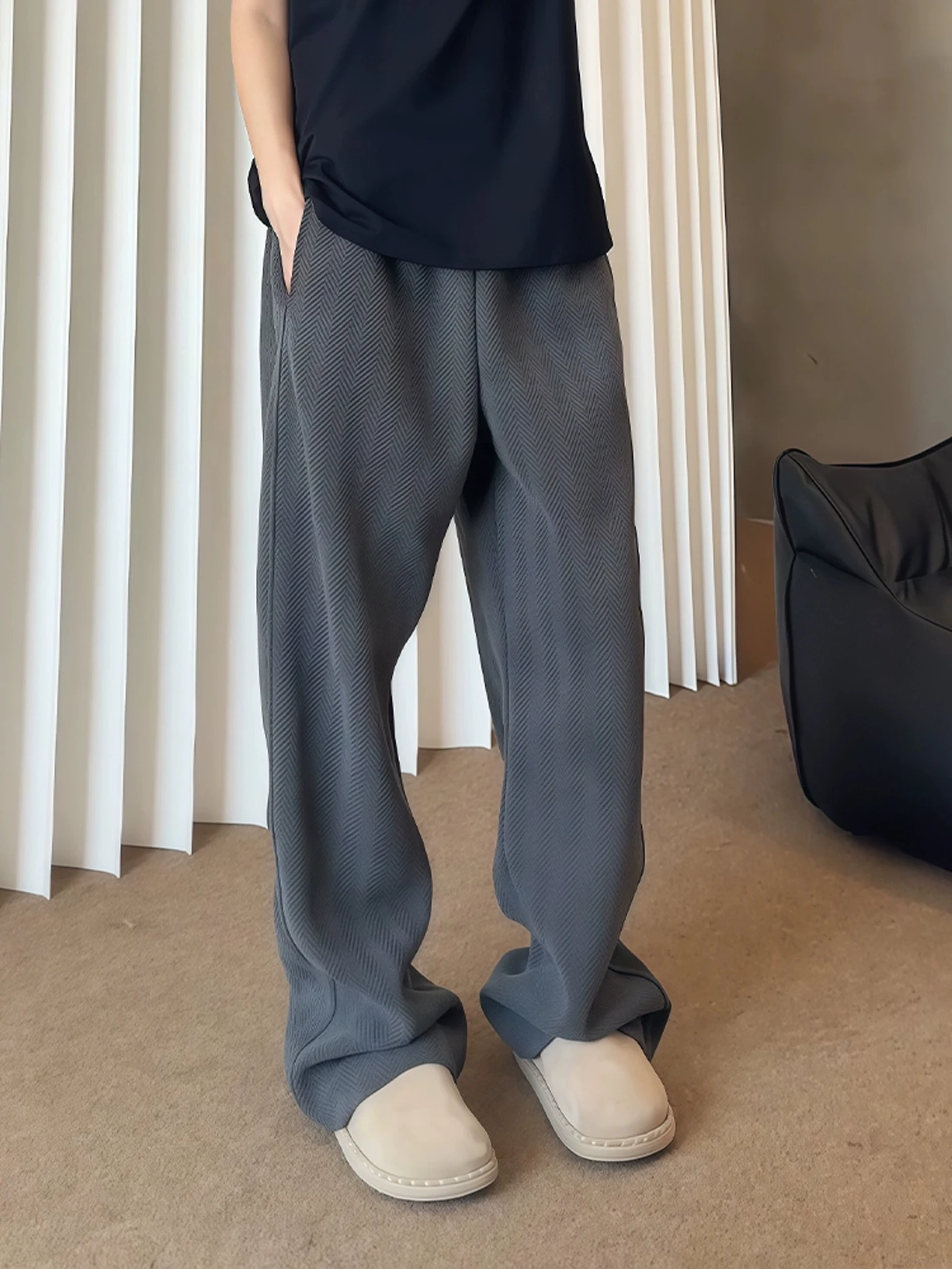 

Широкие повседневные брюки с глубокими глазами и рисунком зебры, мужские осенне-зимние драпированные брюки свободного покроя, длинные брюки прямого кроя