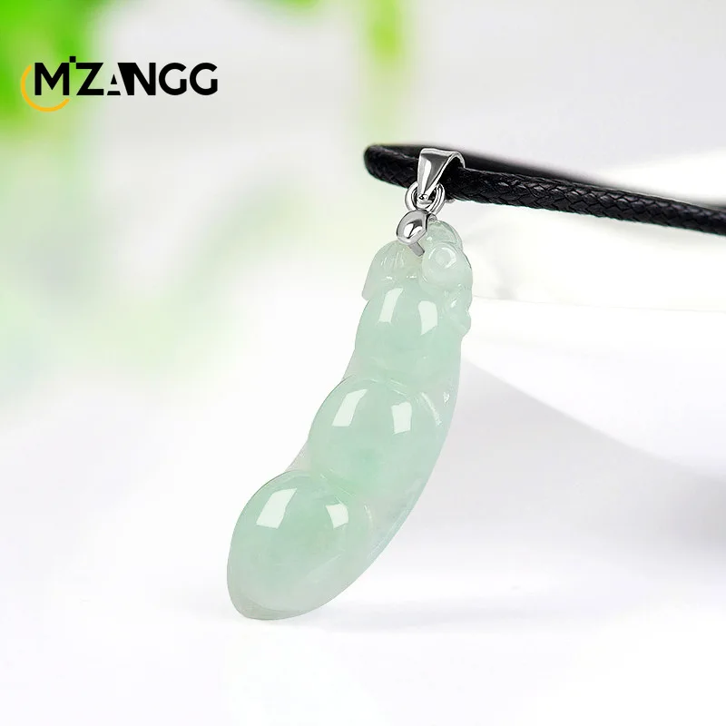 Natural Myanmar Jadeite Fu Dou Pendant 925 Silver Buckle Ice Kind Jade Necklace Men and Women Fashion Jewelry Gift