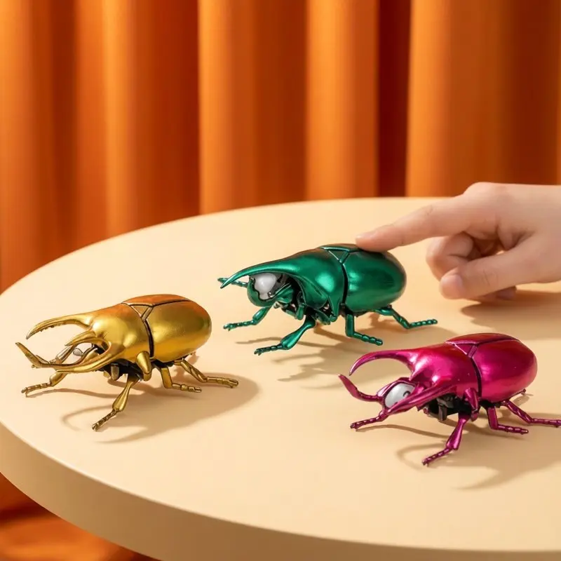 Wind Up Realistic Unicorn Beetle Simulation Crawling Insect Toy Preschool Educational Enlightenment Sensory Learning Gift for
