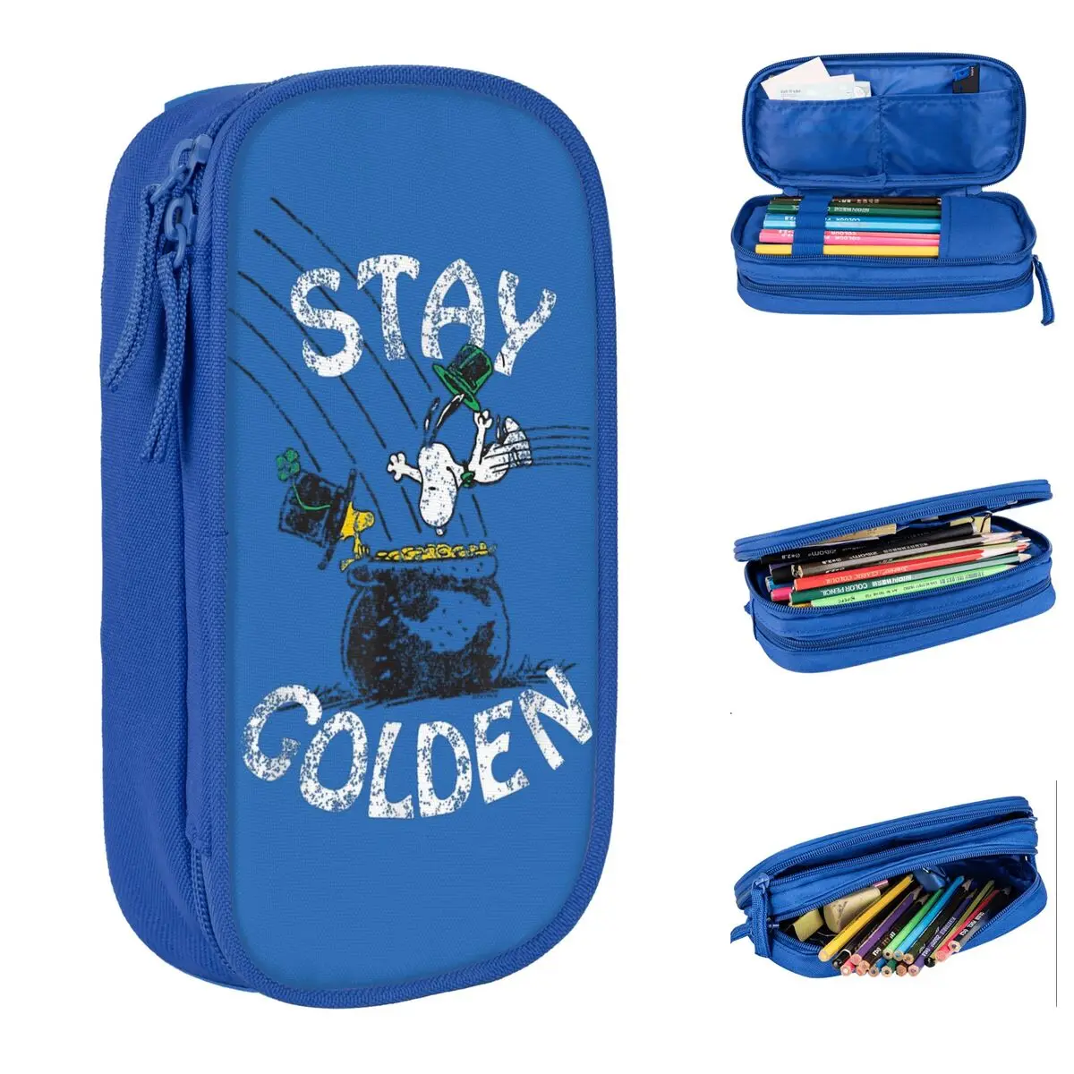 Peanuts Snoopy St. Patrick's Stay Golden Pencil Case Pencilcases Pen for Student Big Bags School Supplies Gifts Stationery