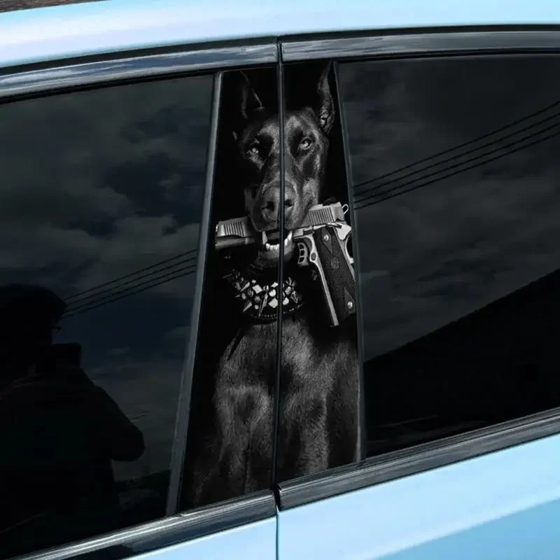 2PCS Doberman car sticker, car B-pillar waterproof animal decoration to block scratches, suitable for all models