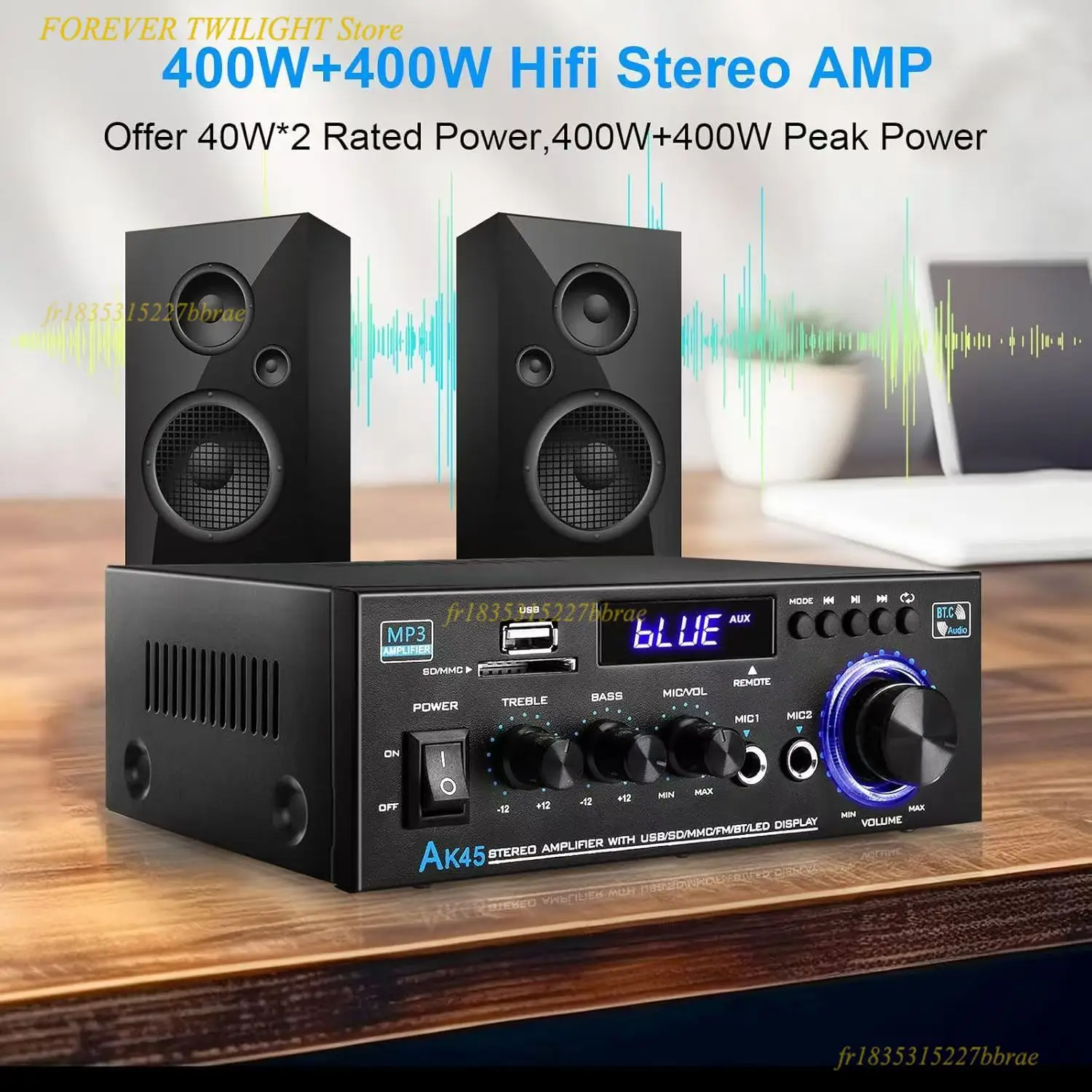 Amplificador de Audio Digital Bluetooth AK45 HiFi, MP3, 2.0 Canales, Potencia de Sonido, AMP Estéreo para Hogar, Automóvil, para Altavoces, Máximo 350W*2