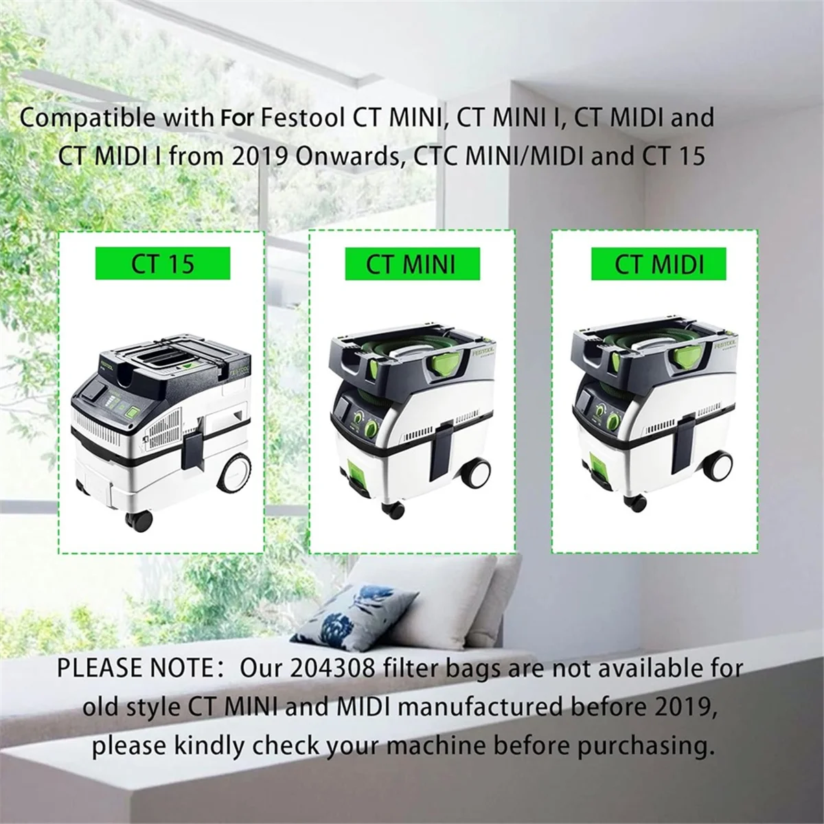 6 pezzi 204308   CT Mini/Midi -2/5 Sacchetto per la polvere con filtro per FeStool 204308   Accessorio per aspirapolvere CT 15