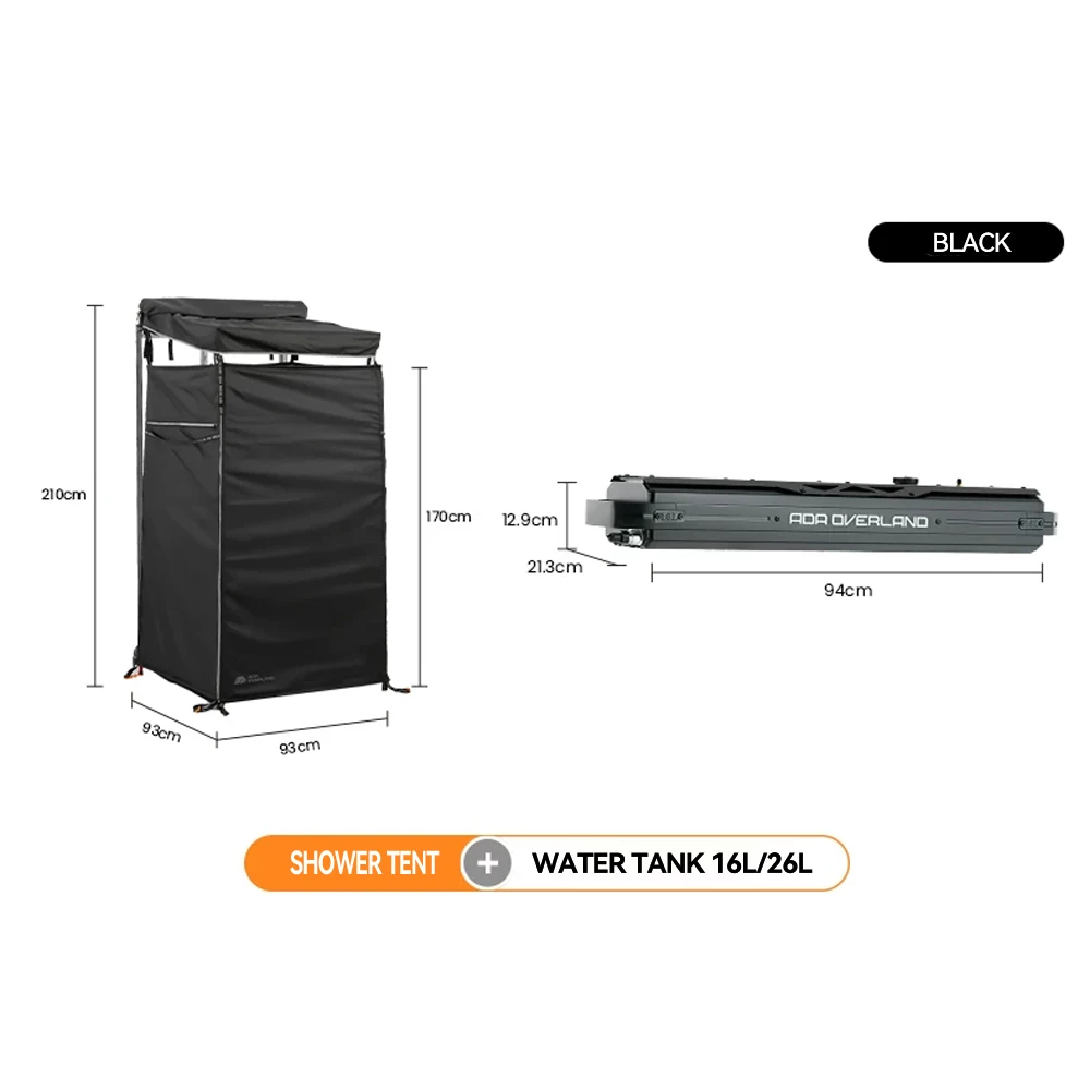 ADA OVERLAND Shower Awning Toilet Tent Camping Outdoor Bathroom Water Tank Built-in LED Strip Light PVC Quick Automatic Opening