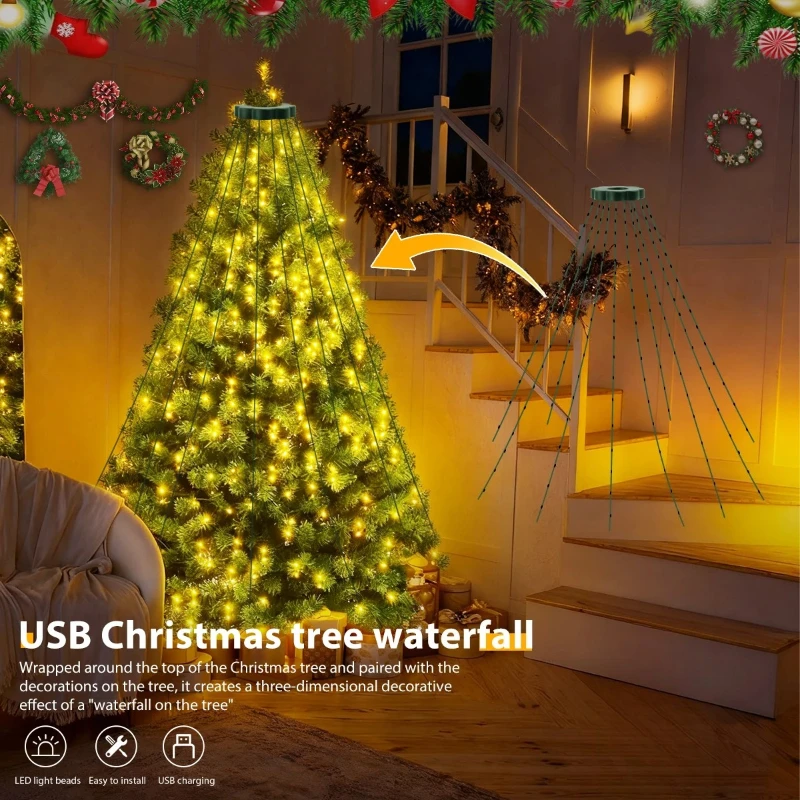 USB LED ストリングライト 防水 クリスマスツリー フェアリーライト 8つの照明モード付き 屋内庭園 結婚式 ハロウィン装飾用