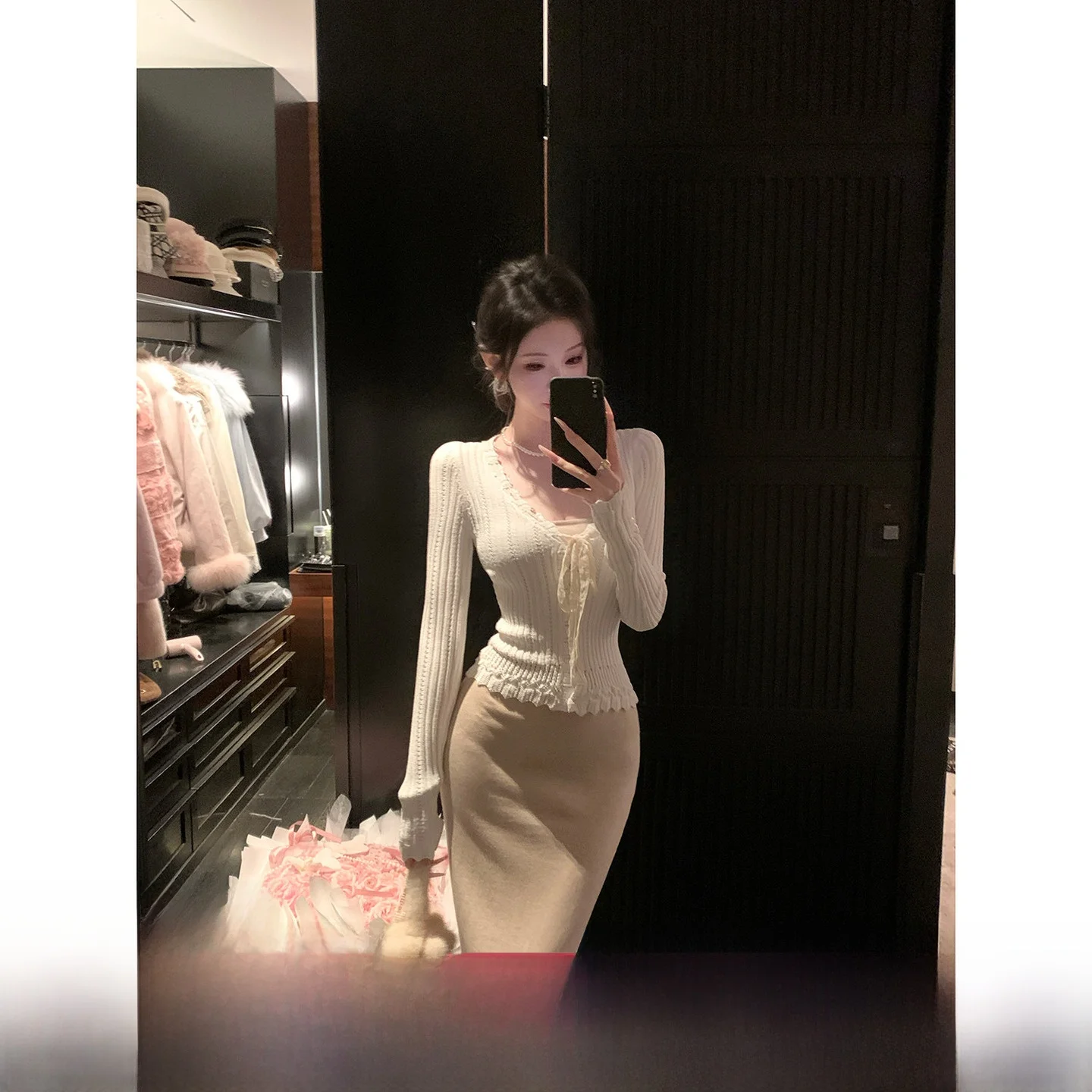 

Sy Women's Long Sve V-Ne Knitted Cardigan Slim Fit Sweet Korean Design Wave Lace Warm Spring Autumn Winter Top