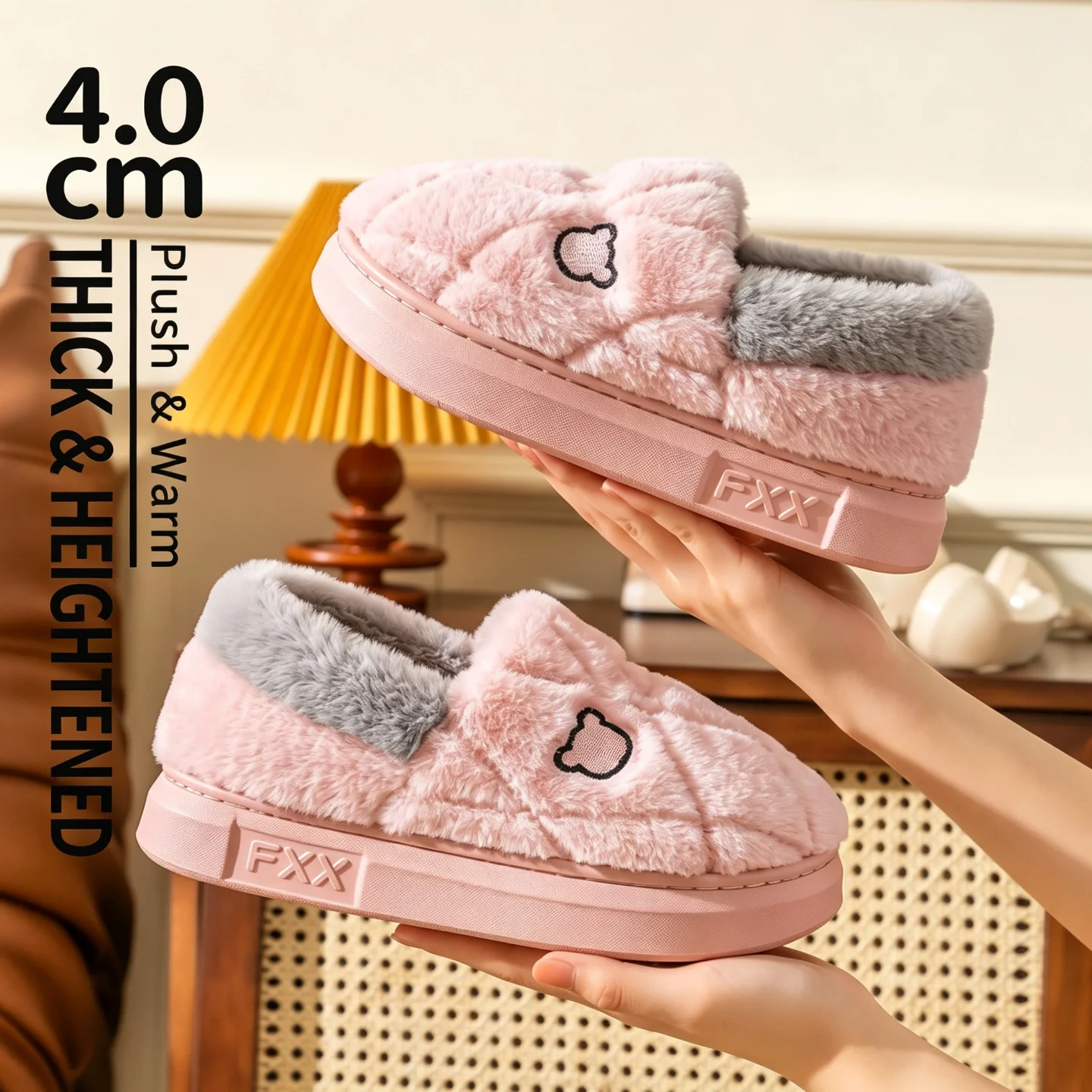 Winterwarme Hausschuhe für Damen und Herren, niedliche Bären-Plüschfütterung, Innensohle, dicke, weiche Sohle, flauschig, bequemes Hausschuh-Set – Detail 21