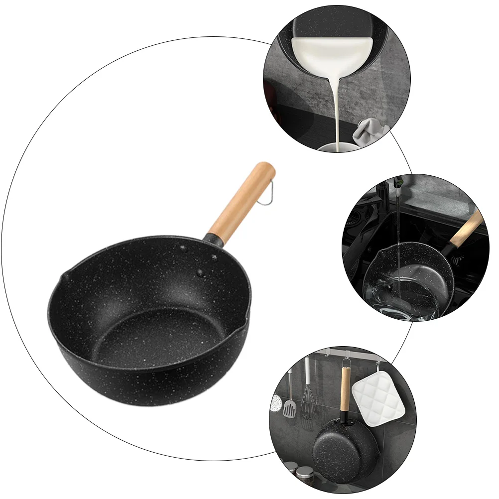

1pc 20Cm Medical Stone Non-Stick Milk Saucepan Extended Handle Leak Proof Soup Pot For Noodles Milk Sauce Thickened Stew