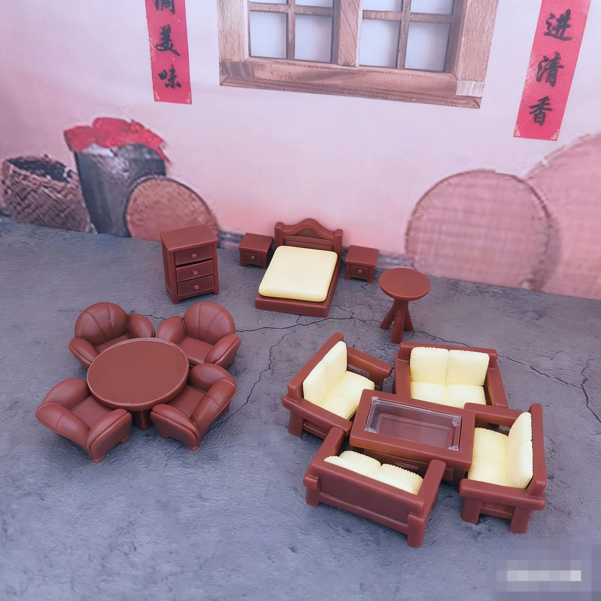 إكسسوارات بيت الدمى - كرسي طاولة مصغر وأريكة أثاث صغير واقعي لتزيين نموذج مشهد مسرح