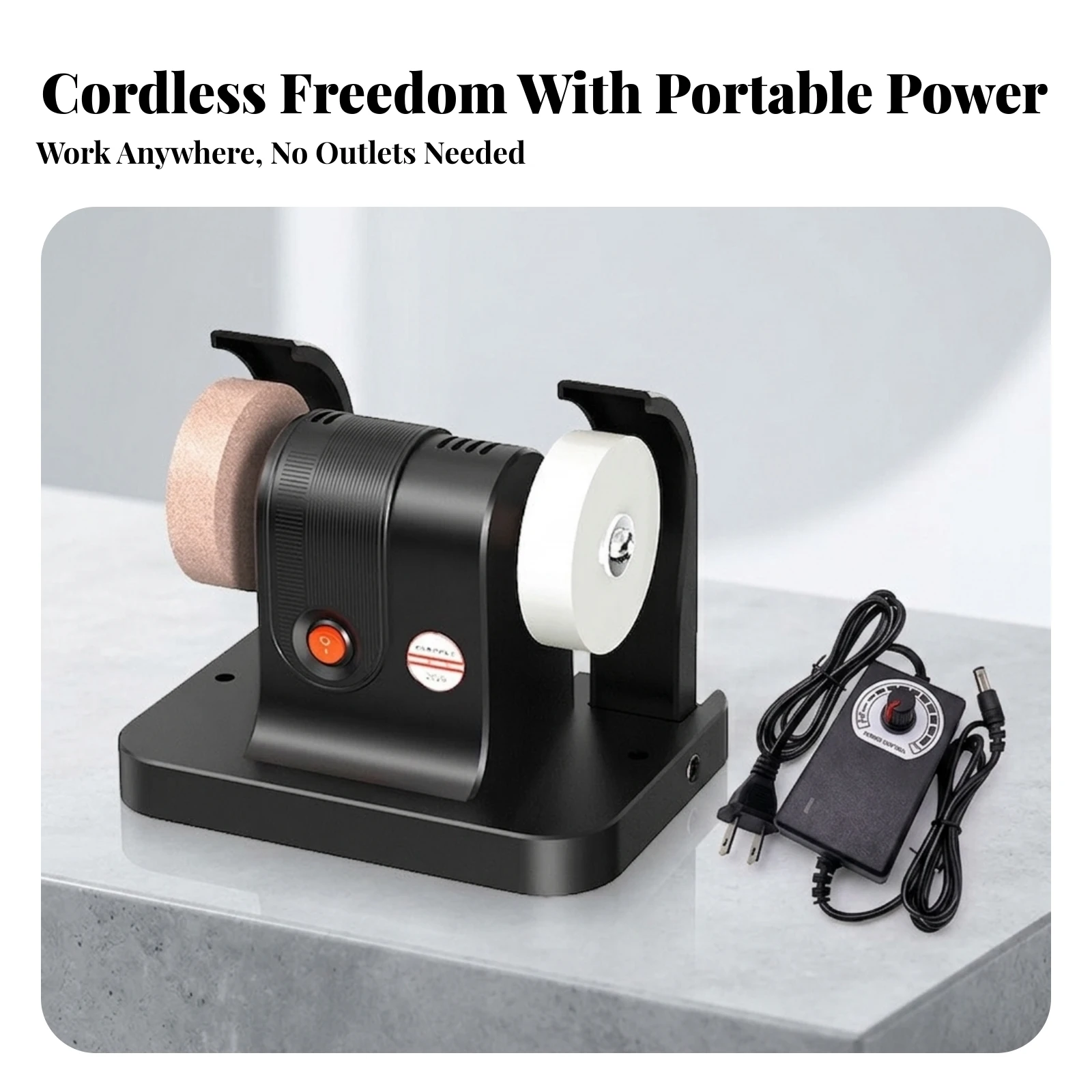 Tabletop Electric Grinder Adjustable Speed Mini Bench Grinder with Power Adapter Desktop Honing Tool with Dual Wheels Compact