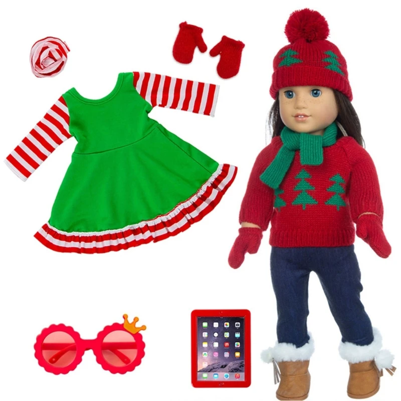 

Dolls Clothes Play Set for 18inch Dolls Kids Role Play Dolls Christmas Dress Up Costume with Gloves Girls Party Supplies