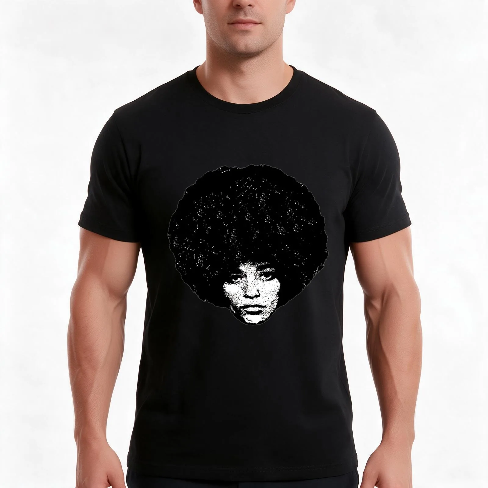 Angela Davis T-Shirt, Summer Casual Cotton Tee, Oversized Streetwear Tops, Vintage Graphic Print, Loose Fit Short Sleeve