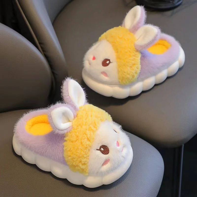 Children\'s Home Cotton Slippers Cartoon Rabbit Anti-slip Indoor Warm Winter Fluffy Slippers Girls Princess Shoes Slippers Kids