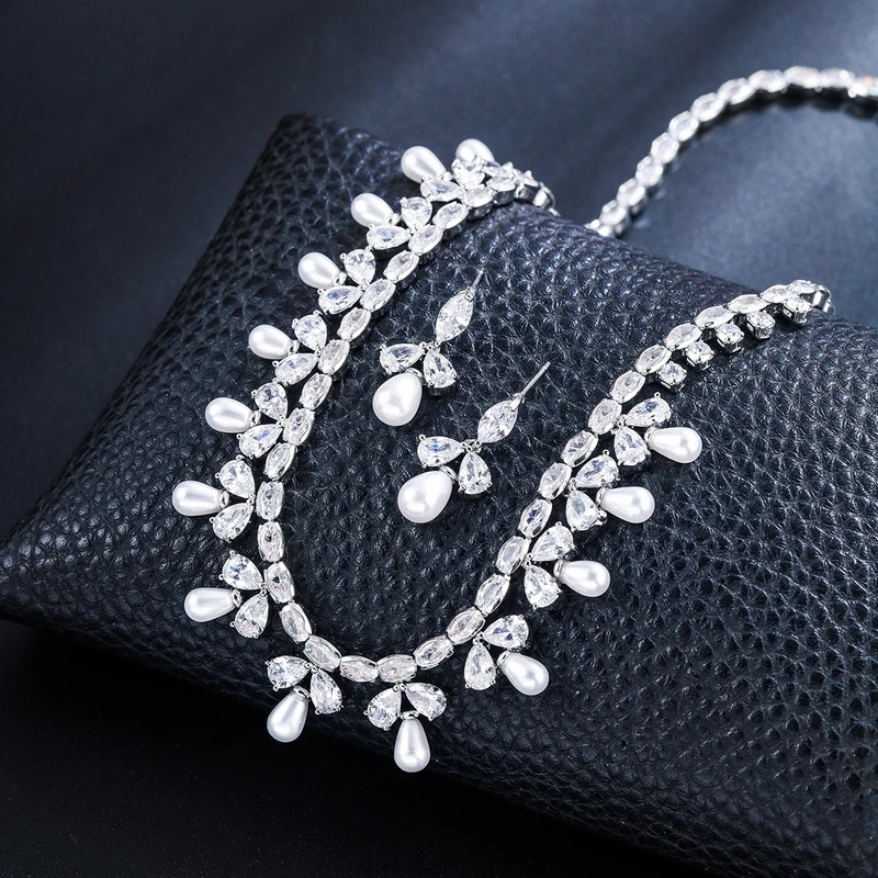 WEIMANJINGDIAN Brand New Arrival Cubic Zirconia and Shell Pearl Bridal Jewelry Set