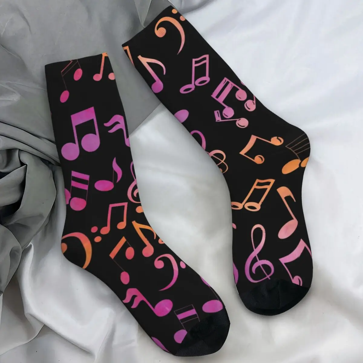 Music Notes Socks Treble Clef Korean Stockings Autumn Non Skid Unisex Men Socks Medium Soft Graphic Climbing Socks