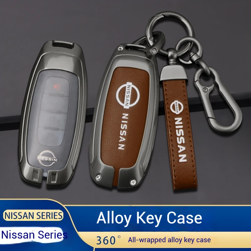 Para Nissan Qashqai Juke x-trail Patrol Leaf Altima Maxima Murano Tiida Teana Rogue Sentra Funda de cuero para llave de coche de aleación de Zinc