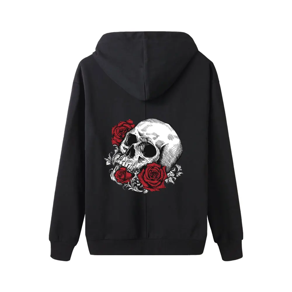 Rose Skull Iron On Patches For Clothes Punk Style  Heat Transfer Stickers For T-shirt Decals Thermal Sticker Stripes Iron Paches