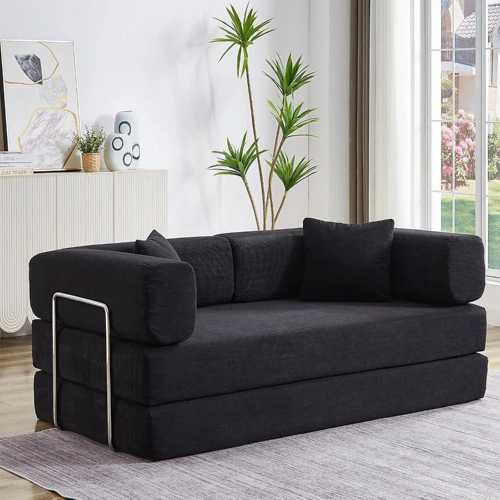 

4-in-1 Convertible Sleeper Sofa Bed, Convertible Corduroy Sleeper Sofa Bed with Pillow, Corduroy Folding Couch for Living Room