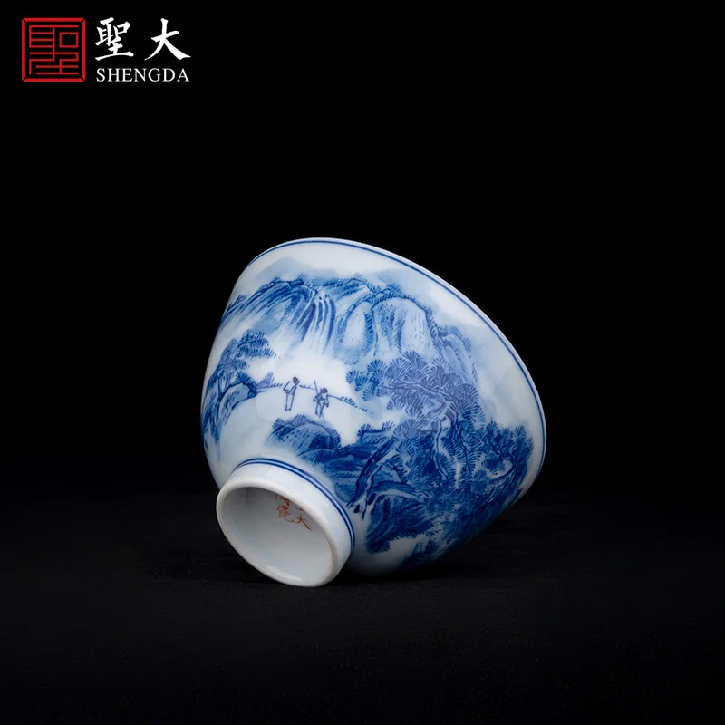 |Master cup of Shengda blue and white Songshan tour Jingdezhen pure handmade high-grade ceramic Kung Fu tea cup tea cup