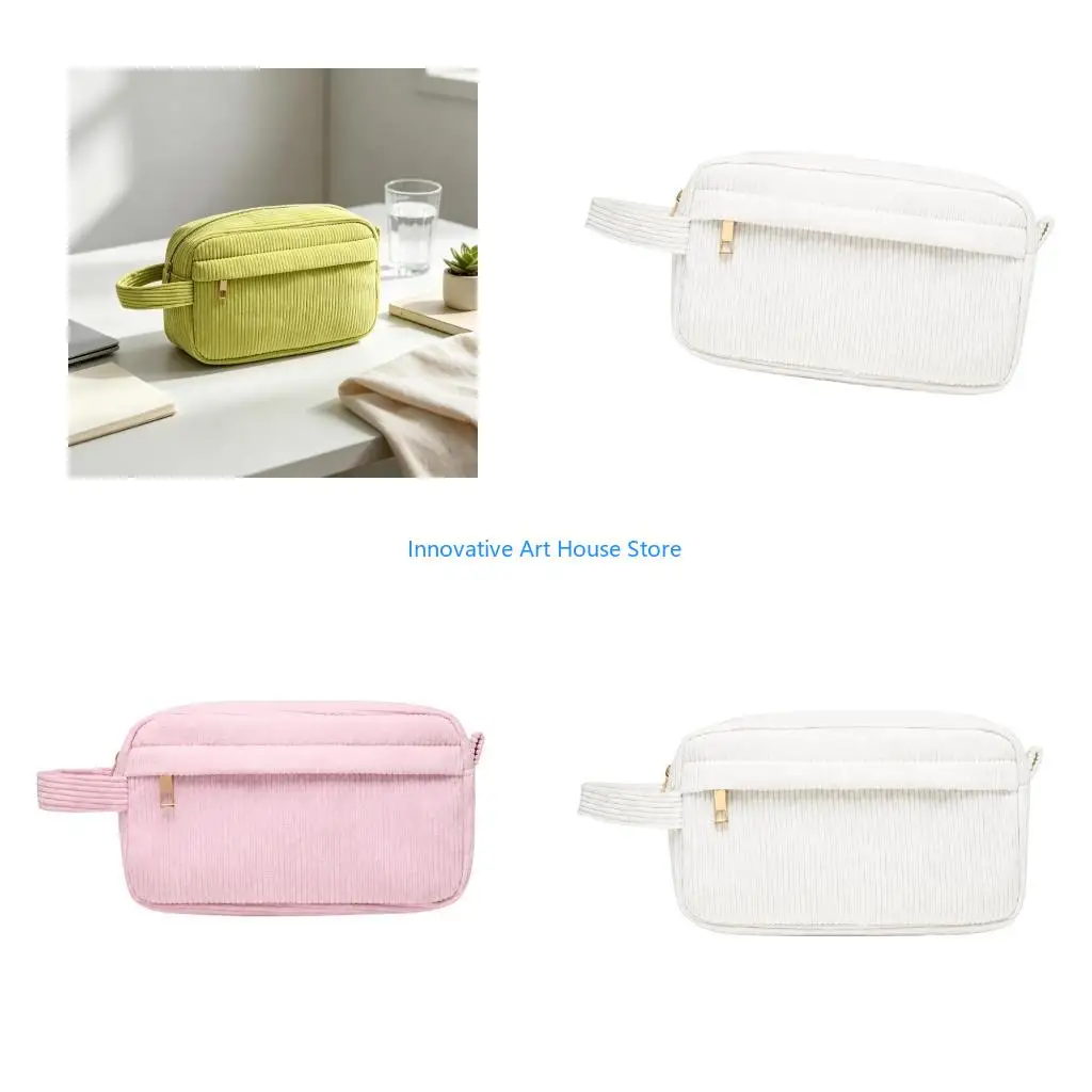 E1PC Portable Ribbed Fabric Makeup Bag with Side Carry Loop, Closure for Touch-Up Kits, Desk Use, and Travel Needs