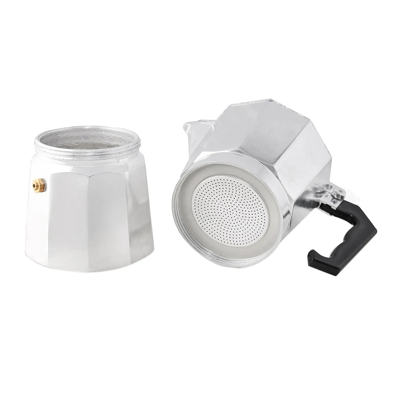 

ABYN-Moka Pot 300Ml 6 Cup Stovetop Espresso Maker With Free Stainless Steel Coffee Clip Spoon,Aluminum,Silver